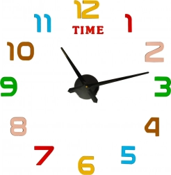 Samolepilna stenska ura DIY, premer 80–90 cm, barvne številke, črne kazalke