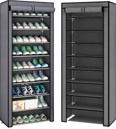Folding fabric shoe rack with multiple shelves