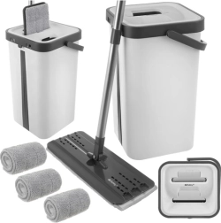 Ploski mop RUHHY z dvo-komornim vedrom 11 l in 3 mikrovlaknastimi prevlekami