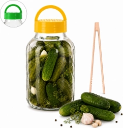 Steklena posoda za fermentiranje prostornine 5 l s plastičnim pokrovom, kleščami in receptom
