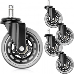 Pisarniška gumirana kolesca 75 mm, zatič 10 mm, set 5 kos