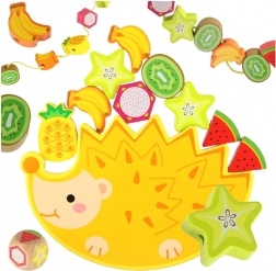 Montessori ravnotežna igra iz lesa – ježek z navlečnimi sadnimi kockami