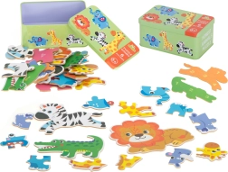 Otroški puzzle v kovinski škatlici – živali s safarija, 25 koščkov