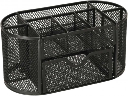 Črn kovinski namizni organizator z 9 predelki in predalom