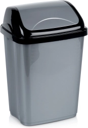 Plastični koš za odpadke 10 l, siv s pokrovom na nihaj
