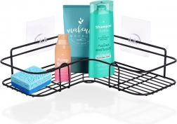 Kotna samolepilna kovinska polica za prho 26,5 × 26,5 × 6,5 cm – črna