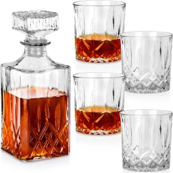 Steklena karafa za viski s 4 kozarci, 900 ml + 4×300 ml, 5-delni set VILDE