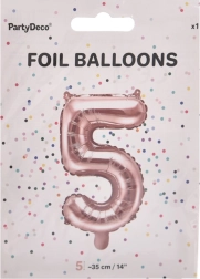Folijski balon številka 5, biserno rožnat, 35 cm