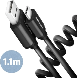 Axagon Twister USB‑C na USB‑A kabel 1,1 m, USB 2.0, 3 A, aluminij, črn