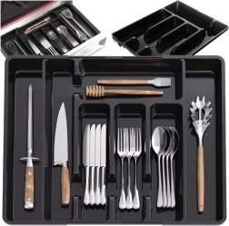 Plastični raztegljivi organizator za jedilni pribor za kuhinjski predal