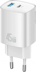 USAMS T66 45W GaN dvojni omrežni polnilnik USB‑C + USB‑A (EU)