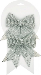 Srebrne božične pentlje s kamenčki, 12 cm, 2 kosa