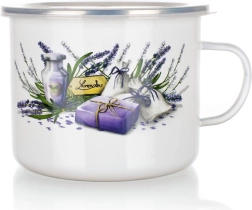 Emajliran vrč Lavender 1,4 l s plastičnim pokrovom, premer 14 cm
