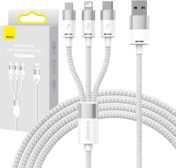 polnilni kabel 3v1 Baseus StarSpeed, USB‑C + Micro USB + Lightning, 3,5 A, 1,2 m, bel
