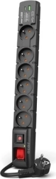 Razdelilec S6 USB A+C 3 m s 6 vtičnicami, črna