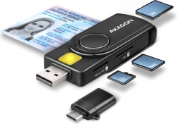 Žepni čitalec kartic AXAGON za ID, SD, microSD in SIM kartice z USB-jem