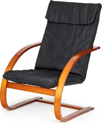 Finski viseči lounge stol ModernHome za dnevno sobo – črna tkanina, orehov les