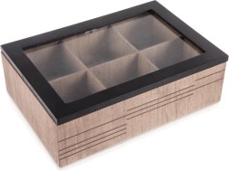 Lesena škatla za čaj LINE, 6 predalčkov, 24 × 16,5 × 7,5 cm