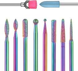 Komplet diamantnih in keramičnih rezkarjev za nohte in obnohtno kožico, 10 kosov v etuiju