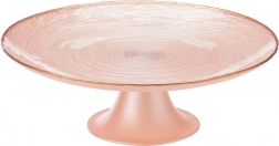 Steklen podstavek za torto na nogi rožnat 21 cm
