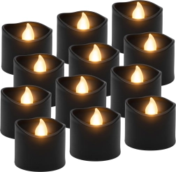 LED čajne svečke Ruhhy črne 3,6 cm, 12 kos, učinek plamena