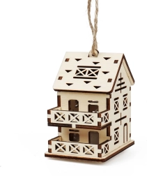 Čar lesa srednja hišica – vila z balkoni in LED svečko