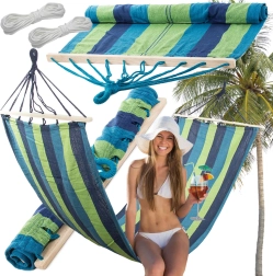 Vrtna viseča mreža z lesenima ojačitvama, črtasta, 200 × 80 cm