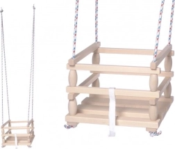 Lesena otroška gugalnica z varnostno ograjo