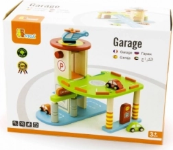 Lesena garaža z avtomobilčki in helikopterjem