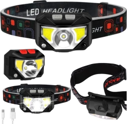 Naglavna svetilka LED s senzorjem gibanja, 6 načinov svetenja