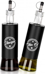 Steklena dozirnika za olje in kis 300 ml, črna, komplet 2 kosa