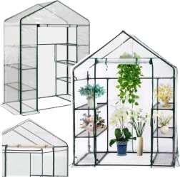 Mini rastlinjak s PVC folijo s 4 policami