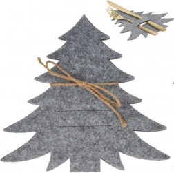 Filcni božični ovitki za pribor v obliki smrečice, sivi, komplet 4 kos