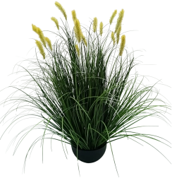 Umetna okrasna trava Pennisetum v loncu, rumena, 70 cm