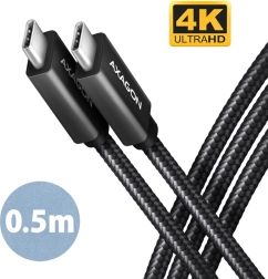 AXAGON usb‑c – usb‑c kabel 20 Gb/s, 0,5 m, PD 100 W, 4K, opleten, črn