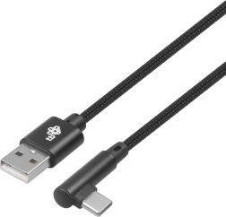 USB na USB-C kabel 1,5 m s pravim kotom, črn pleten