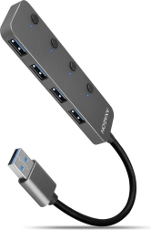 Axagon HUE-MSA kovinski USB hub 4× USB 3.2 Gen 1 s stikali, 20 cm kabel