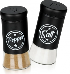 Steklena solnica in mlinček za poper, črna izvedba, 2 kos