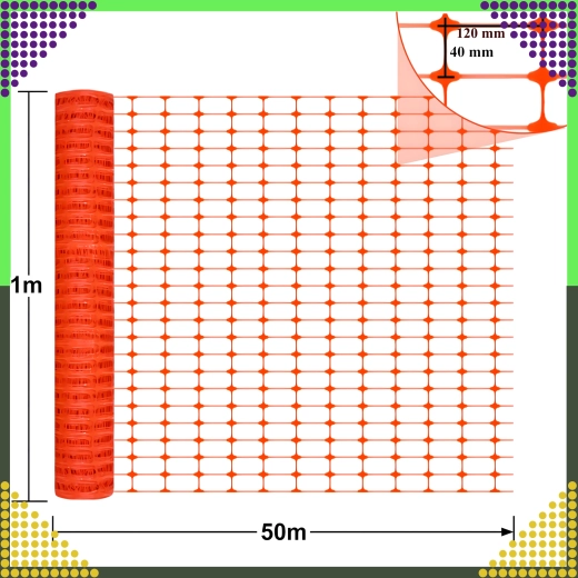 Gradbena opozorilna plastična mreža oranžna 1 × 50 m, 100 g