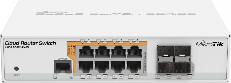 PoE stikalo MikroTik CRS112-8P-4S-IN s 8xGbE in 4xSFP