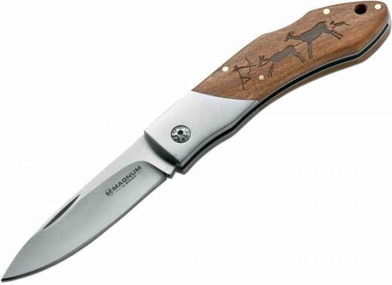 Magnum Caveman Steel žepni nož 8,2 cm z lesnim ročajem in jamskim motivom