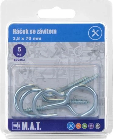 Kavelj z navojem 70 × 3,8 mm, pocinkan, 5 kos