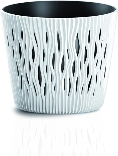 Lonček za rože Sandy Round z vložkom 22,5 cm bel