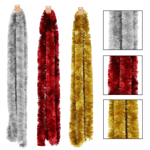 Božični okrasni venček 6 m v rdeči, zlati in srebrni barvi