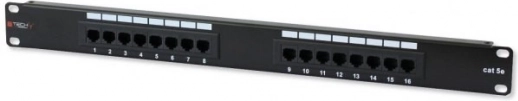 Patch panel 1U UTP 16×RJ45 Cat.5e – črn
