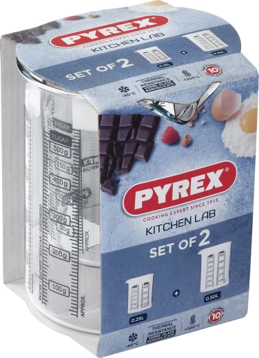 Komplet steklenih merilnih vrčkov z izlivnikom PYREX 250 ml in 500 ml