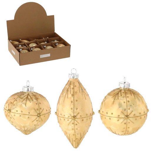 Steklene božične okraske – zlate, mešanih oblik
