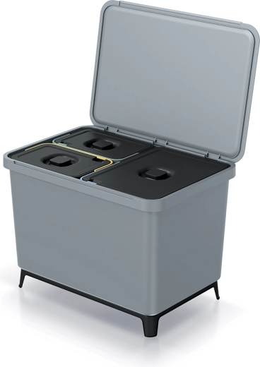 Sistematični koš za ločevanje odpadkov Systema 43 l, svetlo siv, 3 predelki