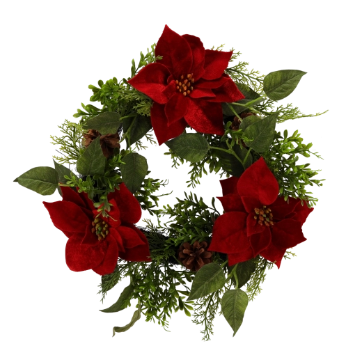 Umeten božični venec s poinsettio 50 cm (2 kosa)