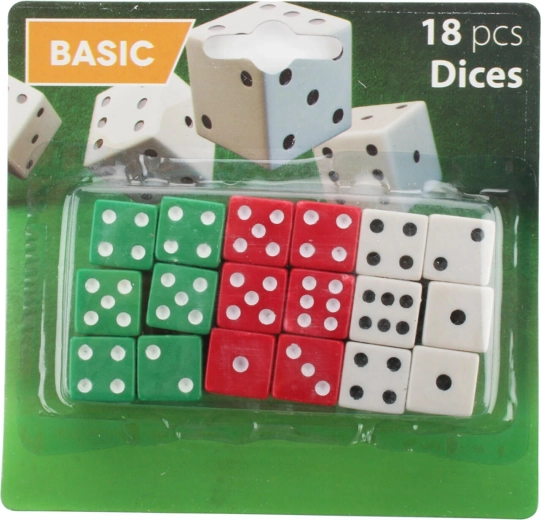 Igralne kocke, mešanica barv, 18 kosov